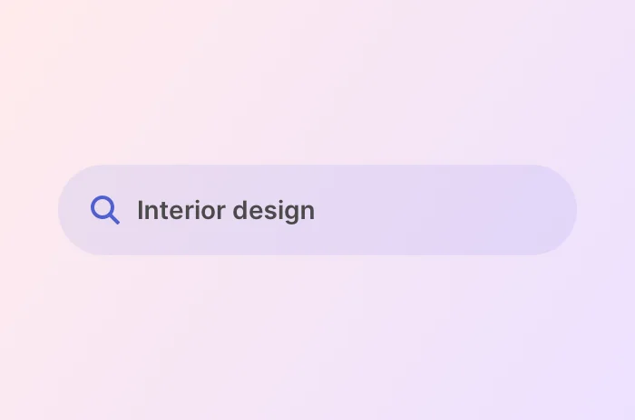 A keyword search field with the term interior design